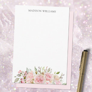 Monogrammierte Aquarell-Rosa-Rosen-Blume Mitteilungskarte