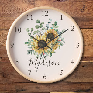 Monogrammierte Aquarell-Vintage-Sonnenblume im rus Uhr