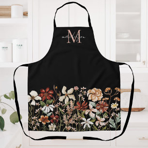 Monogrammierte Aquarell-Vintage-Wildblumenwiese Schürze