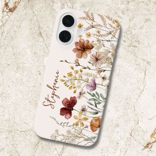 Monogrammierte Aquarell-Wildblume Hübsche Floral iPhone 16 Hülle