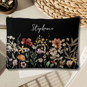 Monogrammierte Aquarell-Wildblumen-Schöne Floral Zubehörtasche