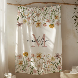 Monogrammierte Aquarell-Wildblumen-Wiesen-Blumen Fleecedecke