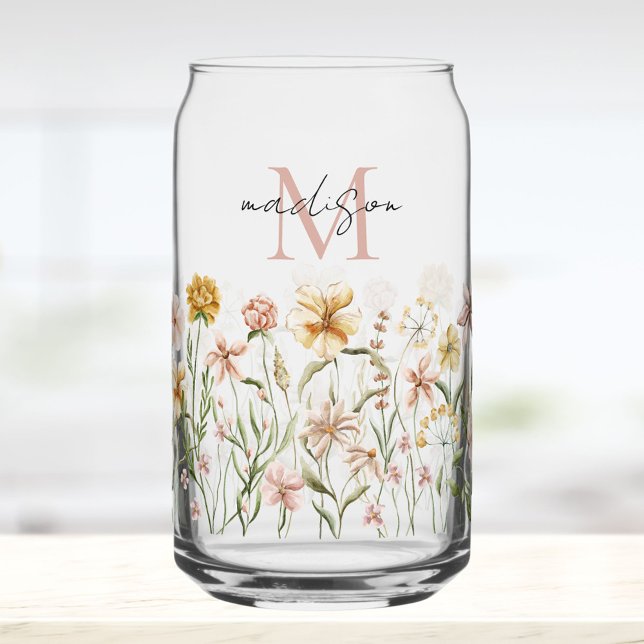 Monogrammierte Aquarell-Wildblumenwiese Blumen Dosenglas (In situ)