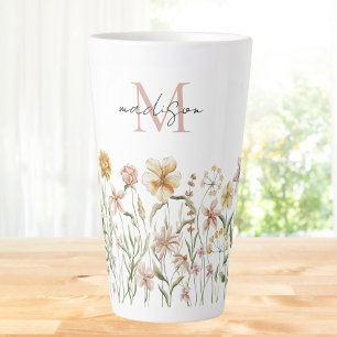 Monogrammierte Aquarell-Wildblumenwiese Blumen Milchtasse