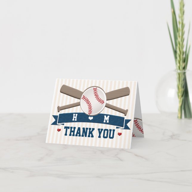 MONOGRAMMIERTE BASEBALL HOCHZEIT DANKESCHÖN DANKESKARTE (Vorderseite)