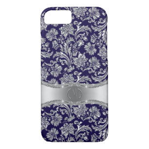 Monogrammierte Blau- und Metallsilber Case-Mate iPhone Hülle