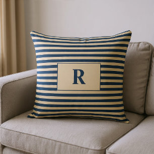 Monogrammierte Blau/Vanille-Streifen Kissen