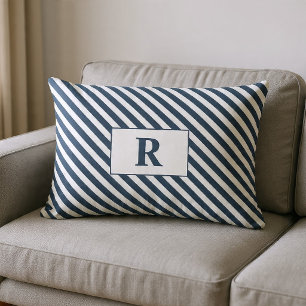 Monogrammierte Blau/Weiß-Streifen Lendenkissen