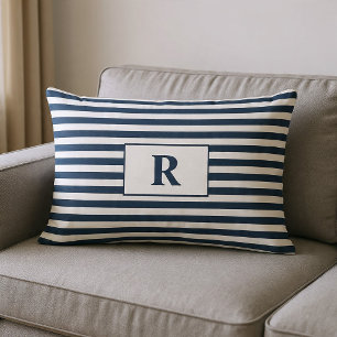 Monogrammierte Blau/Weiße Streifen Lendenkissen