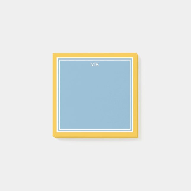 Monogrammierte Blaue Gelbe Ränder Post-it Klebezettel (Vorderseite)