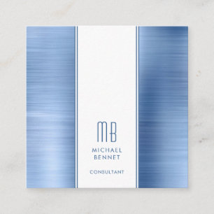 Monogrammierte blaue metallische Folie mit Bürsten Quadratische Visitenkarte