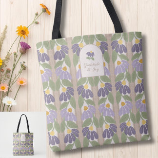 Monogrammierte Blumen gestreifte Tragetasche