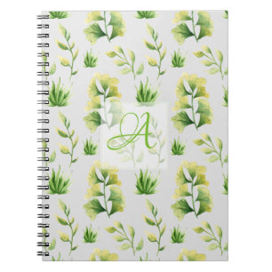 Monogrammierte botanische Blätter Wasserfarbe Grün Notizblock