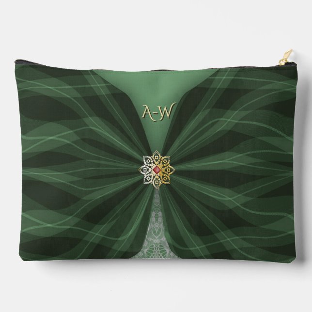 Monogrammierte botanische grüne Textil-Illusion   Zubehörtasche (Rückseite)