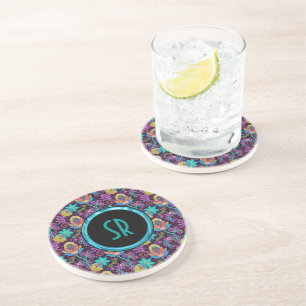 Monogrammierte bunte Glasperlen im Blumenmuster Getränkeuntersetzer