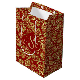 Monogrammierte Burgundy & Metallic Gold Floral Dam Mittlere Geschenktüte