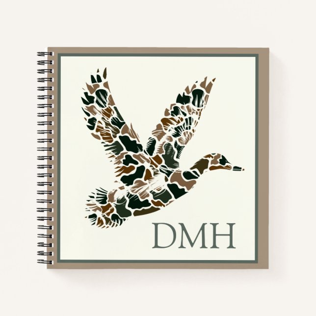 Monogrammierte Camouflage Stockente Notizbuch (Vorderseite)
