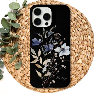 Monogrammierte Chic Schöne Wasserfarbe Blaue Blume iPhone 16 Pro Max Hülle