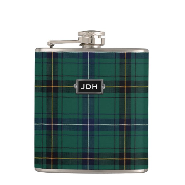 Monogrammierte Clan Henderson Tartan Kariert Flask Flachmann (Vorderseite)