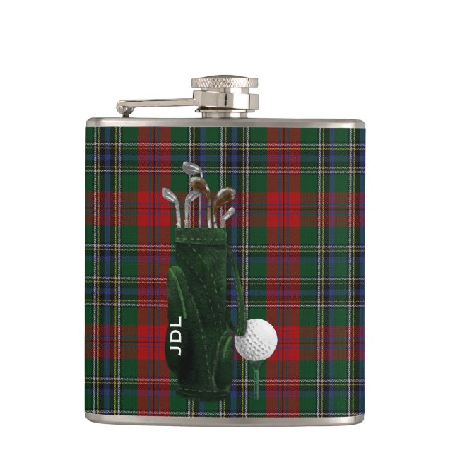 Monogrammierte Clan MacLean Tartan Karierte Golfla Flachmann (Vorderseite)