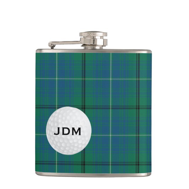 Monogrammierte Clan Mayhew Tartan Karierte Golflas Flachmann (Vorderseite)