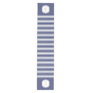 Monogrammierte doppelte Streifen Marineblau Mittelgroßer Tischläufer