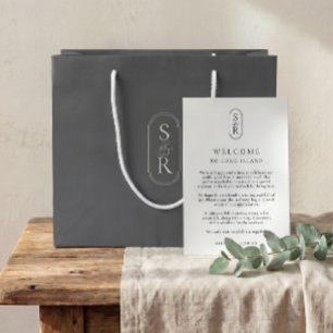 Monogrammierte dunkelgraue maßgeschneiderte Hochze Große Geschenktüte