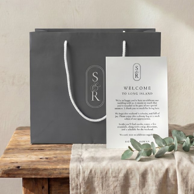 Monogrammierte dunkelgraue maßgeschneiderte Hochze Große Geschenktüte (Von Creator hochgeladen)