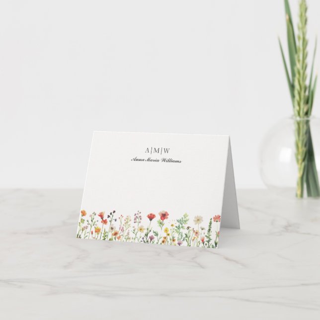 Monogrammierte elegante chic florale Notizkarte (Vorderseite)