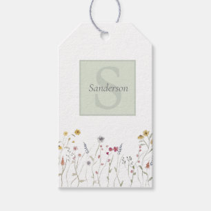 Monogrammierte fantastische Aquarell-Wildblume  Geschenkanhänger