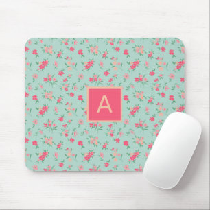 Monogrammierte farbige Rosa Tinte Blume Mousepad