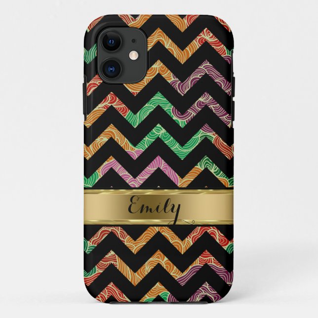 Monogrammierte farbige Zigzag Zickzack Muster Case-Mate iPhone Hülle (Rückseite)