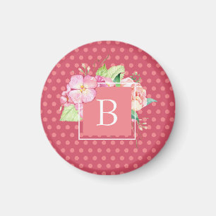 Monogrammierte feminine rosa Punkte und rosa Koral Magnet