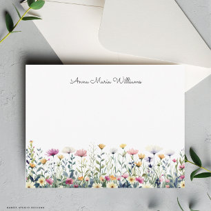 Monogrammierte Florale Aquarell-Wildblume Mitteilungskarte