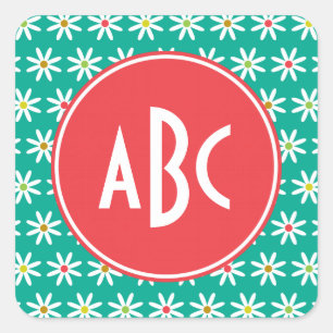 Monogrammierte Gänseblümchen Punkte Quadratischer Aufkleber