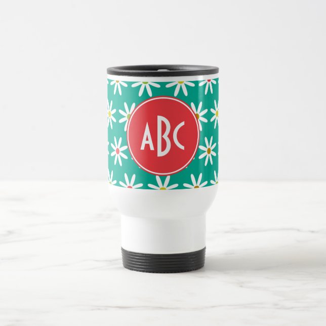 Monogrammierte Gänseblümchen Punkte Reisebecher (Mittel)