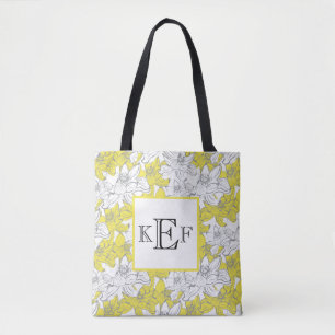 Monogrammierte gelbe und graue weiße Floral-