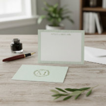 Monogrammierte gestreifte pastellgrüne Notizkarte