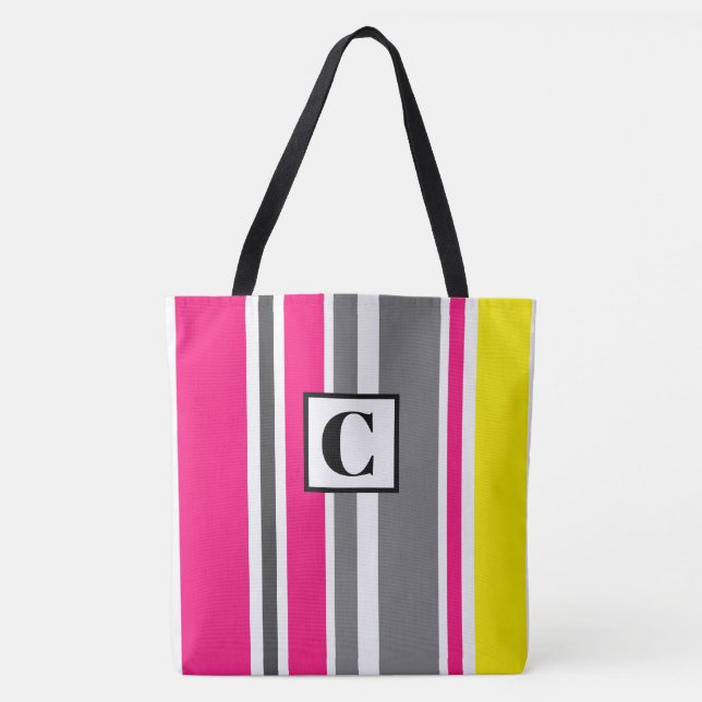 Monogrammierte gestreifte Tote-Tasche (Vorderseite)