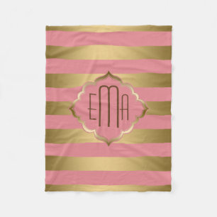 Monogrammierte goldene Streifen und rosa geometris Fleecedecke