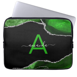 Monogrammierte grüne Achat mit Silber-Glitter-Akze Laptopschutzhülle