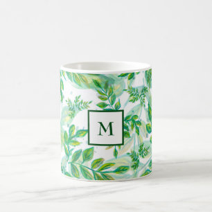 Monogrammierte grüne Blätter Kaffeetasse