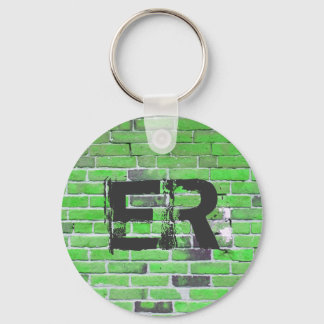 Monogrammierte grüne Vintage-Ziegelwandstruktur Schlüsselanhänger