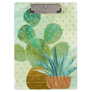 Monogrammierte Grüntöne der Wasserfarbenkaktus-Blu Klemmbrett
