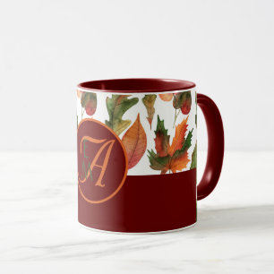 Monogrammierte Herbstblätter Burgunderrot Herbstde Tasse