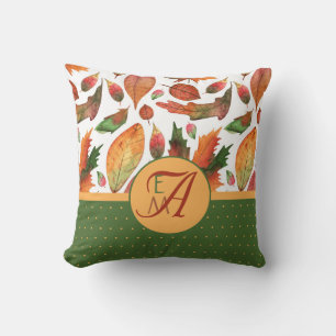 Monogrammierte Herbstblätter fallen Orange Grün De Kissen