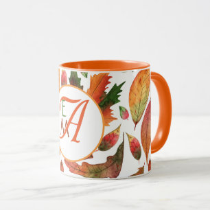 Monogrammierte Herbstblätter fallen Orange Grün De Tasse