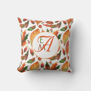 Monogrammierte Herbstblätter fallen Orange Grüne D Kissen