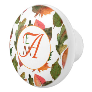 Monogrammierte Herbstblätter Herbstdekoration Oran Keramikknauf