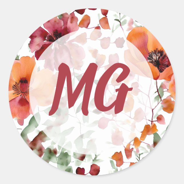 Monogrammierte Herbstblumen  Runder Aufkleber (Vorderseite)